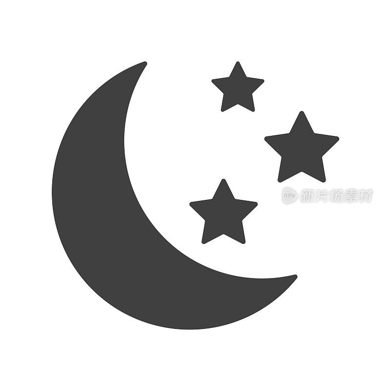 Icon moon with stars. Vector on white background.